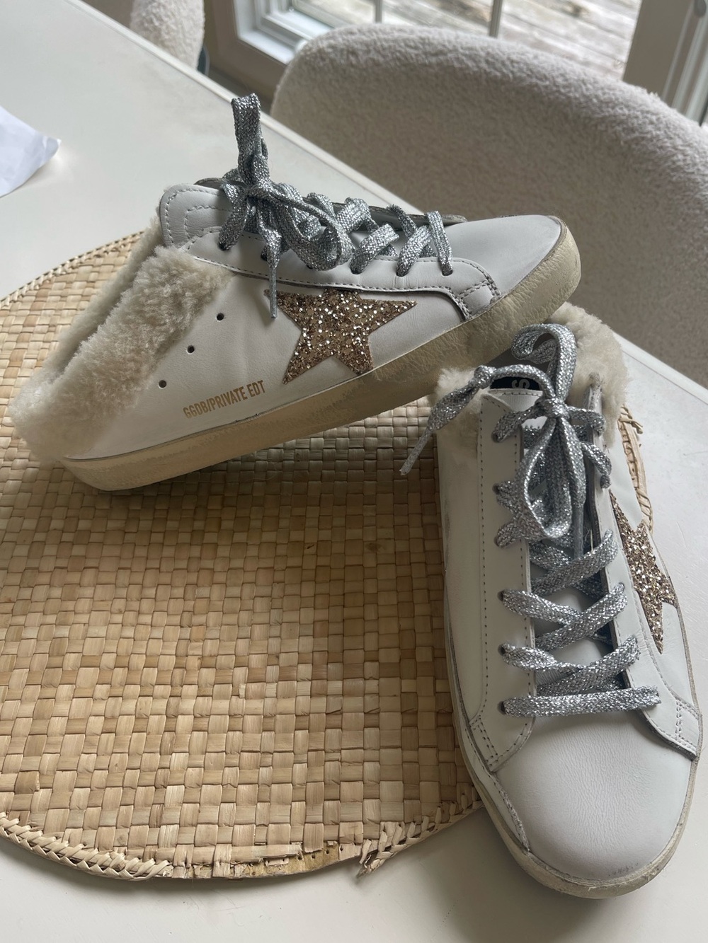 adults golden goose with shearling never worn!!